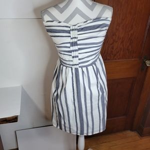Womans Gap Strapless Cotton Blue Gray/white Striped short Dress Size Small Lined